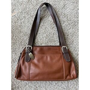 Tignanello Leather Shoulder Bag Satchel Purse Buckle Accent Brown‎